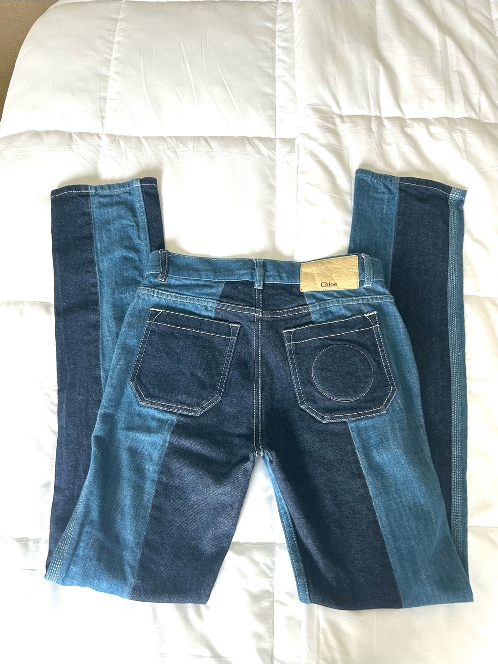 Vintage Chloe Women's Patchwork Two-Tone Blue Jeans